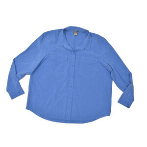 Eddie Bauer Women's Blue Classic Fit Long Sleeve Button-Up Shirt Plus Size 2XL